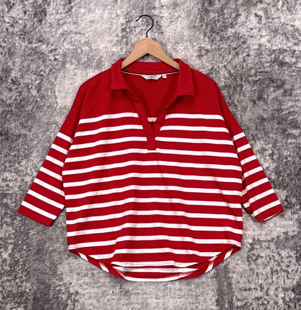 New Vineyard Vines Polo Shirt Small Womens Red Striped Oversized Jersey Knit